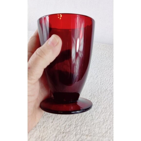 Vintage Anchor Hocking Royal Rubby Red Glass Footed Tumbler Iced Tea MCM 5.5" - Picture 4 of 12